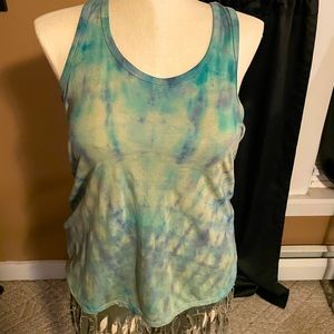 Athletic tank top custom tie dyed blue green 2x